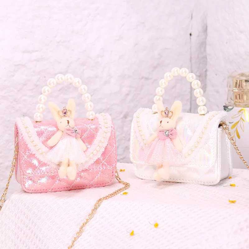 Childrens Bag Spring Summer New Childrens Fashion Candy Colorful Messenger Bag Little Girl Pearl Personalized Handbag W240906