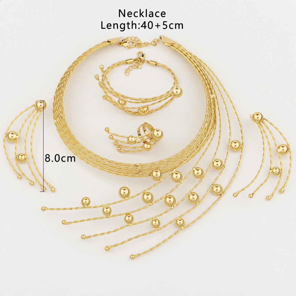 Gold Plated Jewelry Set Peacock Weddings Bridal Necklace and Earrings with Bnagle Ring Italian Gold Color Jewelry 240906