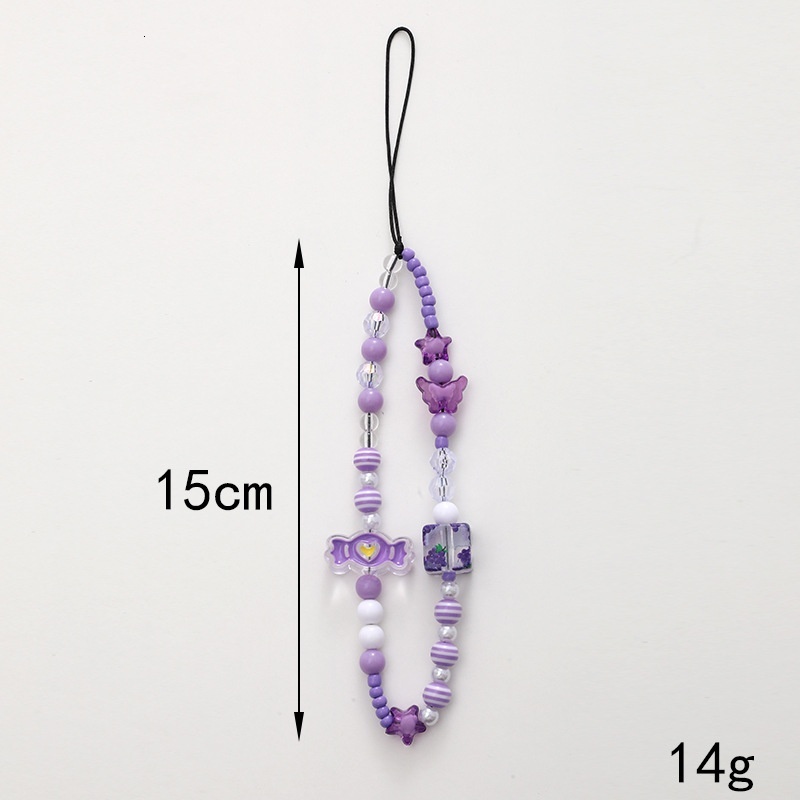 New Candy Cartoon Bow Knot Chain Beaded Cord Mobile Phone Case Hanging Piece Anti drop Wrist Strap Female
