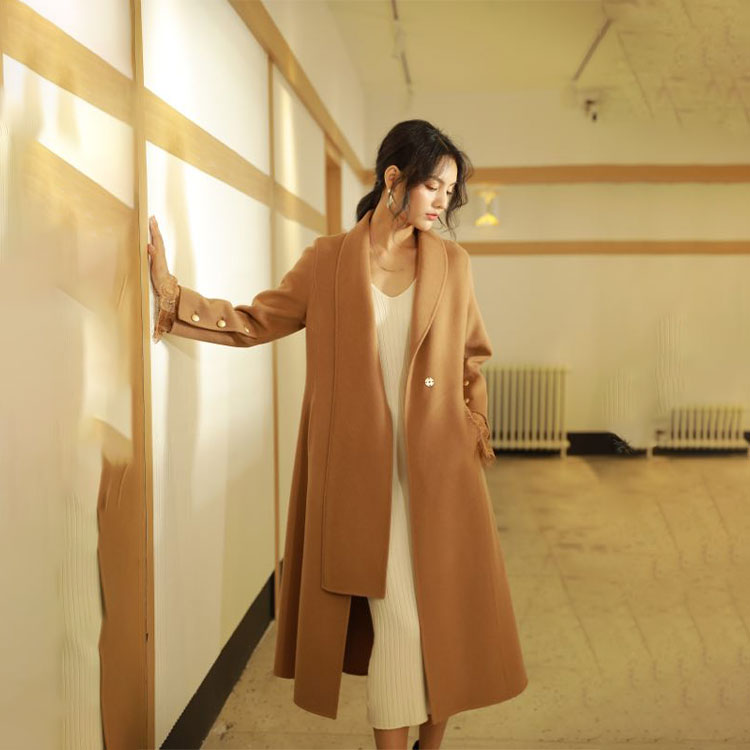 Chic women's thin wool jacket decorated with lace design b| perfect for cool weather chic