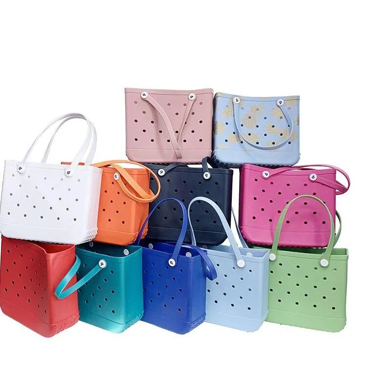 Water Park Handbags US stock Bogg Beach Shopping Bag Storage Bags Waterproof Bogg Bag Solid Punched Organizer Basket Summer Large Women's Stock G