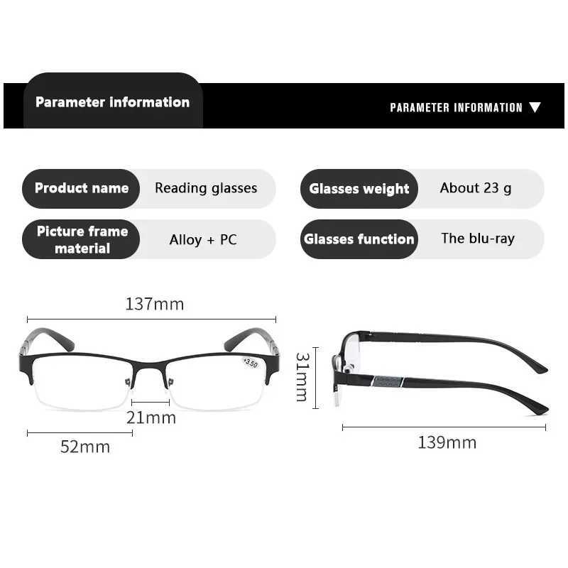Reading Glasses Mens High Quality Half Frame Translucent Glasses Business Mens Elder Glasses+1.0 1.5 2.0 2.5 4 W240907
