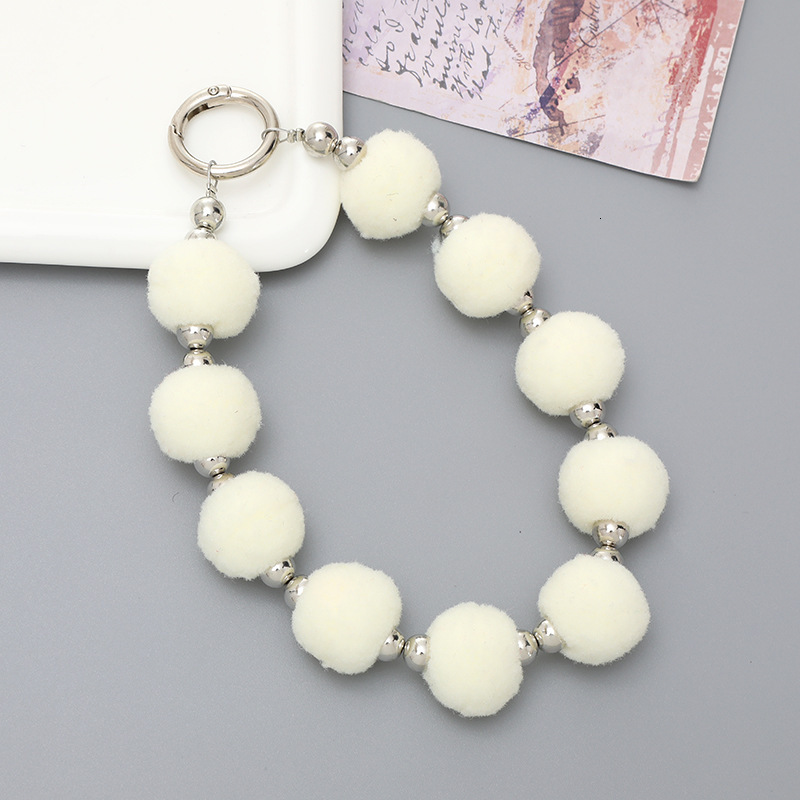Yilian autumn and winter plush ball round pendant DIY silver separated bead wrist strap universal phone case ins wind hanging rope