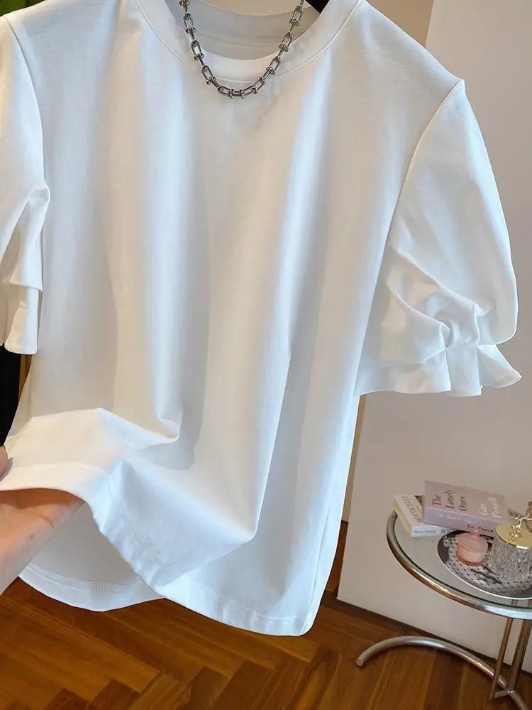 OCEANLOVE T Shirt for Women Puff Sleeve Solid Ruffles Sweet Spring Summer Ropa De Mujer Korean Fashion Retro Loose Tees 240906