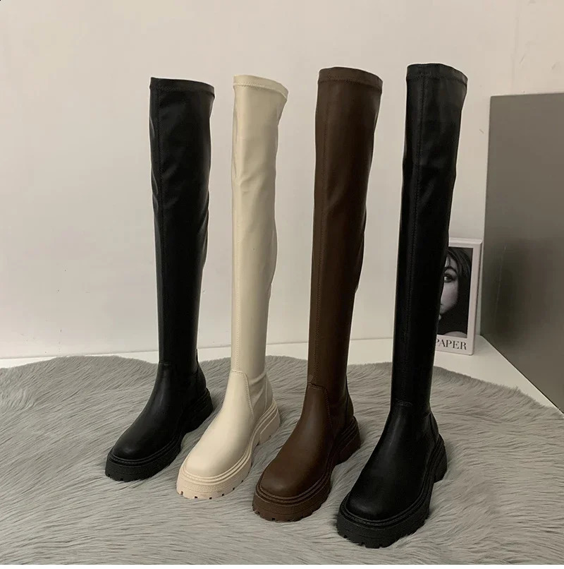 Womens Winter Boots Fashion Slip on Square Heel over the Knee High Boots Womens Winter Boots Elegant Modern Boots 240904