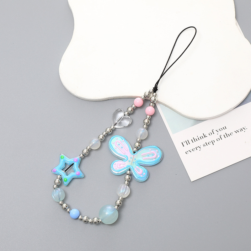 drawn Butterfly Chain Candy Color Phone Hanging Beaded Hand Rope Anti fall Wrist Strap Small Gift for Women
