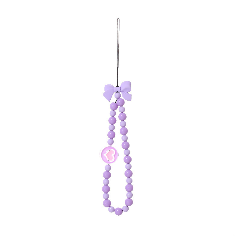 Yilian's new acrylic bead chain with personalized and creative color bow, mobile phone hanging rope, anti fall wrist strap