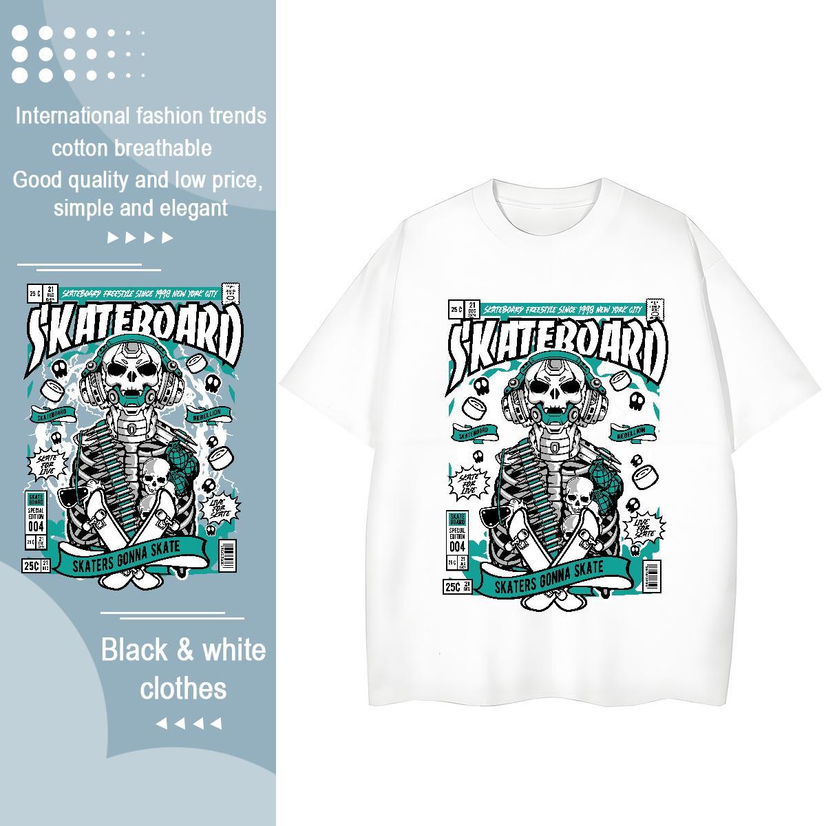 Stylist T Shirts Women 230g Pure Cotton Breathable Crew Neck Home Outdoor skull Womens Tshirts Loose fit Custom Print Plus Size Top Tees