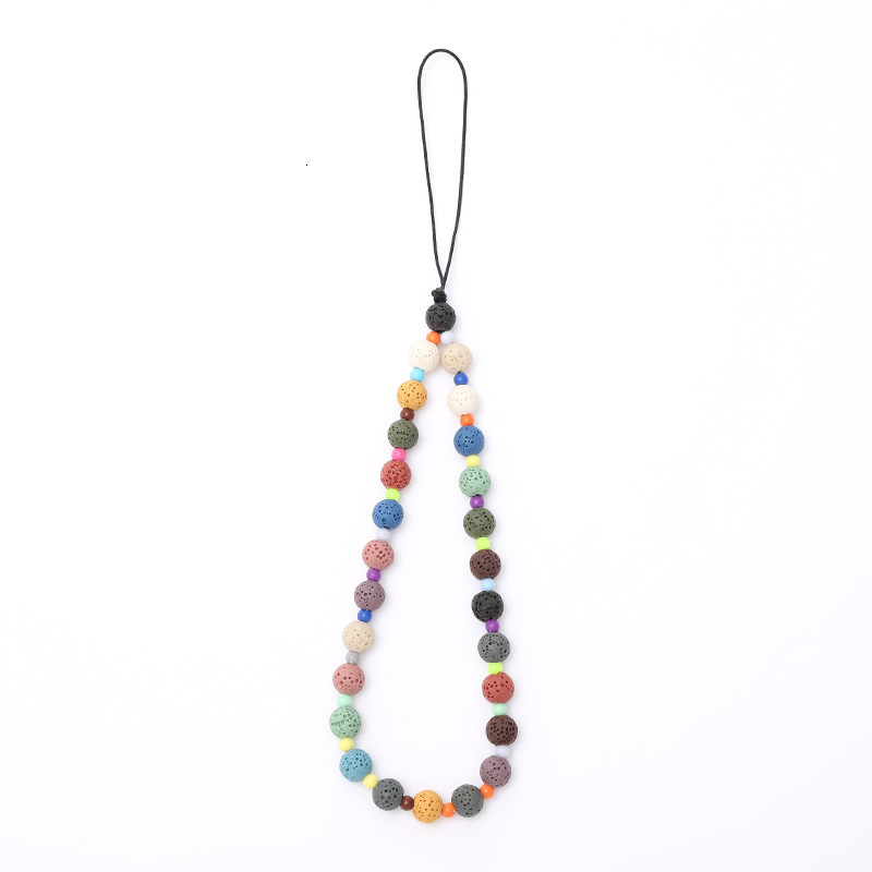 Creative new natural volcanic stone mobile short style colorful bead bracelet phone case hanging rope anti fall chain for women