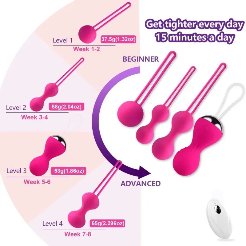 3/4pcs Kegel Vagina Balls Vibrator Silicone Dumbbell Shrink Exercise Vibrating Eggs Sex Toys for Women Massager Wireless Remote 240904