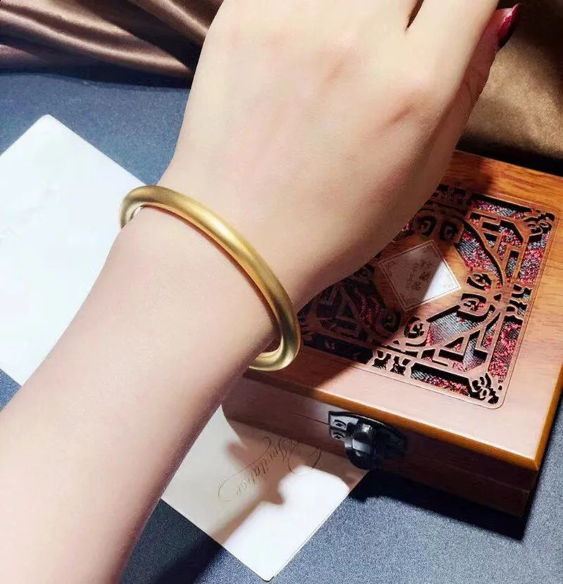 18K Gold Solid Non Demolding Bracelet Au750 Plain Ring Frosted Ancient Method Inheritance Boutique Jewelry Gift B0043 240902