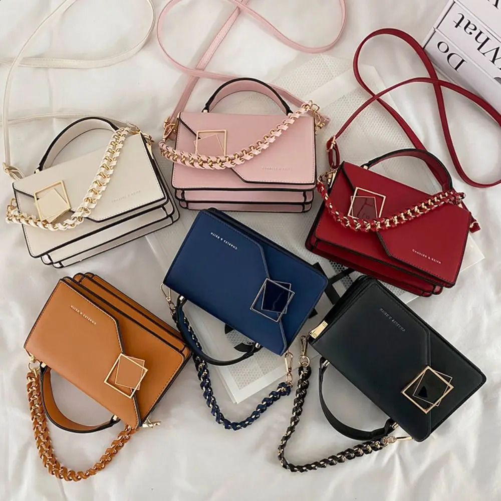 Fashion Square Womens Shoulder Bag Solid Color PU Leather Texture Cross Body Bag Winter Chain Handbag 240904