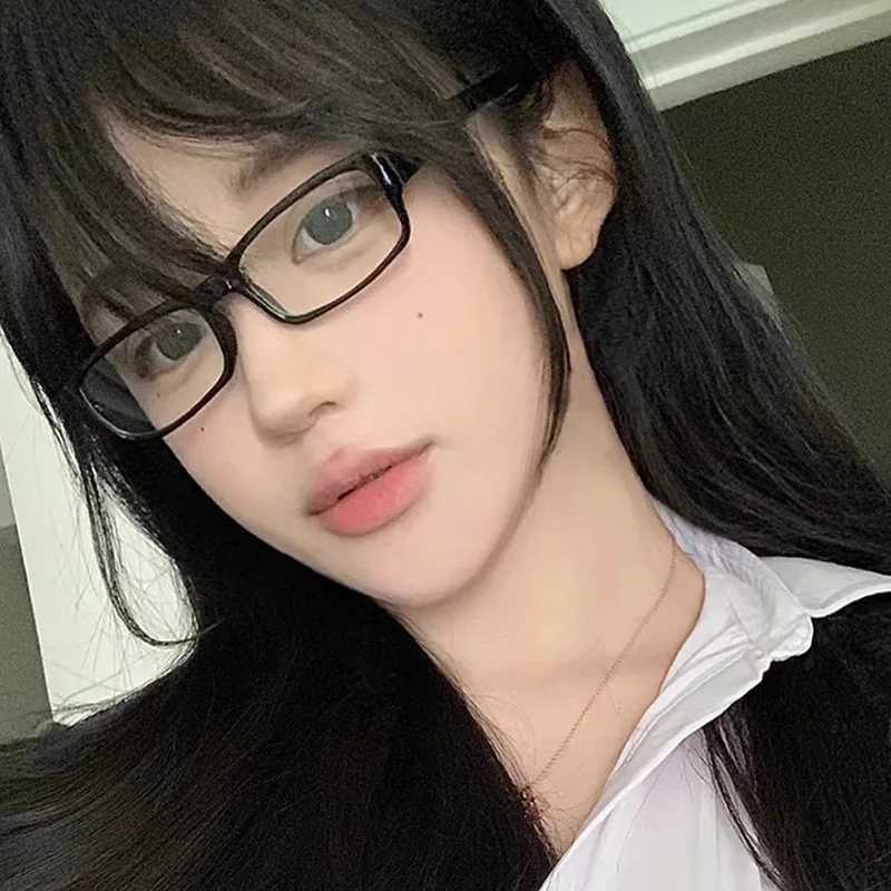 2024 Kroean Harajuku Square Eyeframe Womens Fashion Plain Anti Blue Glasses Role Playing Decorative Glasses y2k Retro Glasses W240906