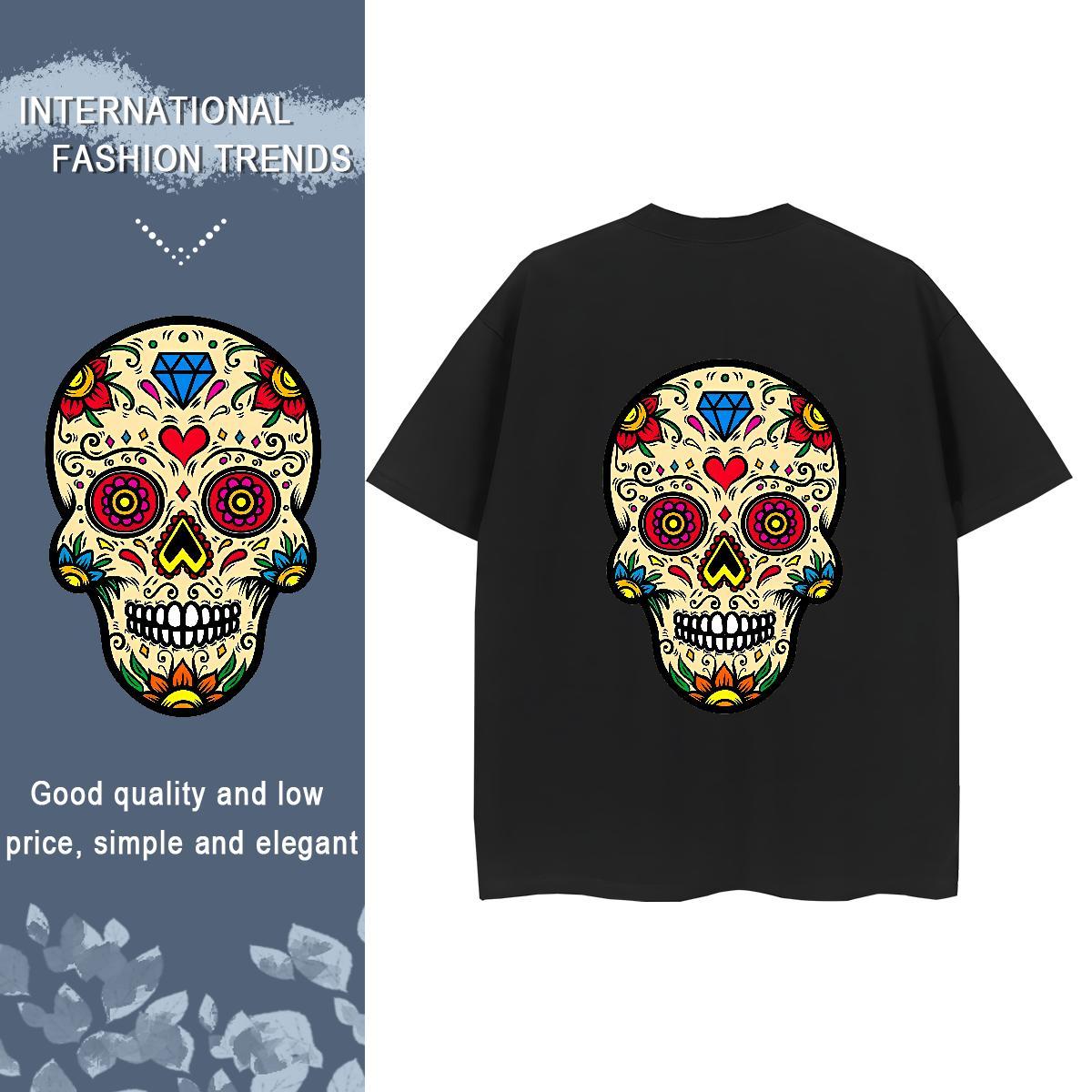 2024 Women T Shirts 230g Cotton Breathable Crew Neck Street Wear skull Womens Tshirts Unisex Cartoon Print Top Shirts