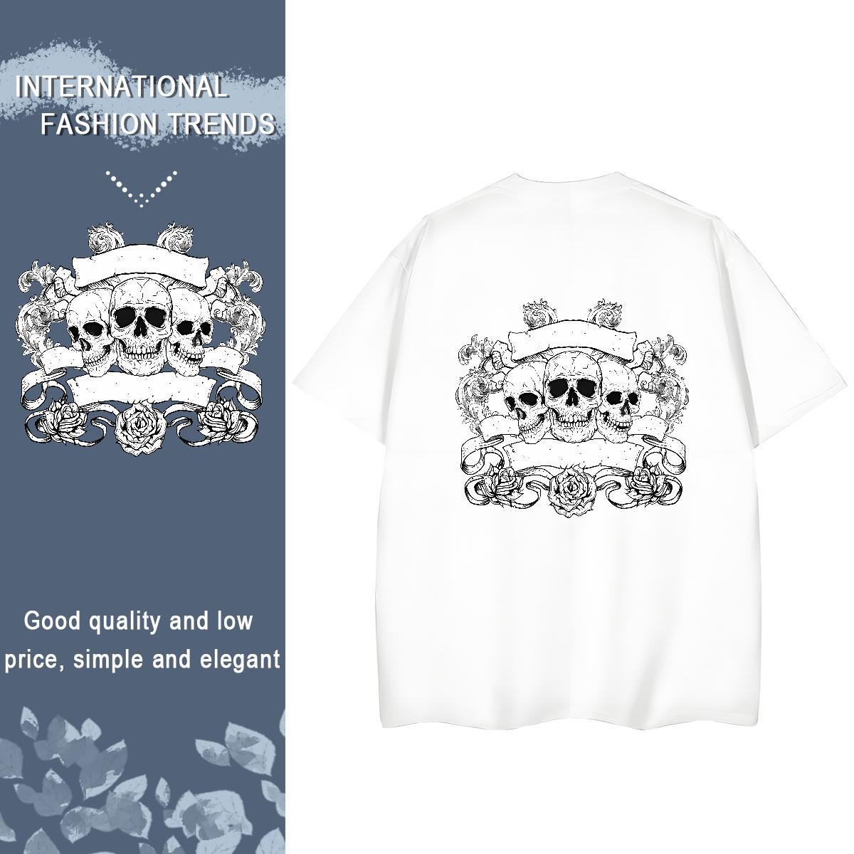 2024 Woman T Shirts 230g 100% Cotton O-Neck Short Sleeve Outdoor skull Couples T Shirts Soft Custom Printing Tops Shirt