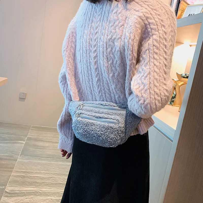 Plush Womens Waist Bag Solid Color Belt Bags Shoulder Crossbody Chest Female Fanny Pack Banana Hip Purse 240906