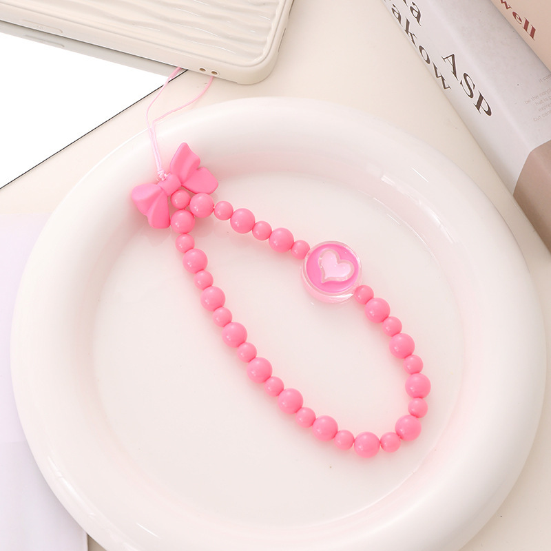 Yilian's new acrylic bead chain with personalized and creative color bow, mobile phone hanging rope, anti fall wrist strap