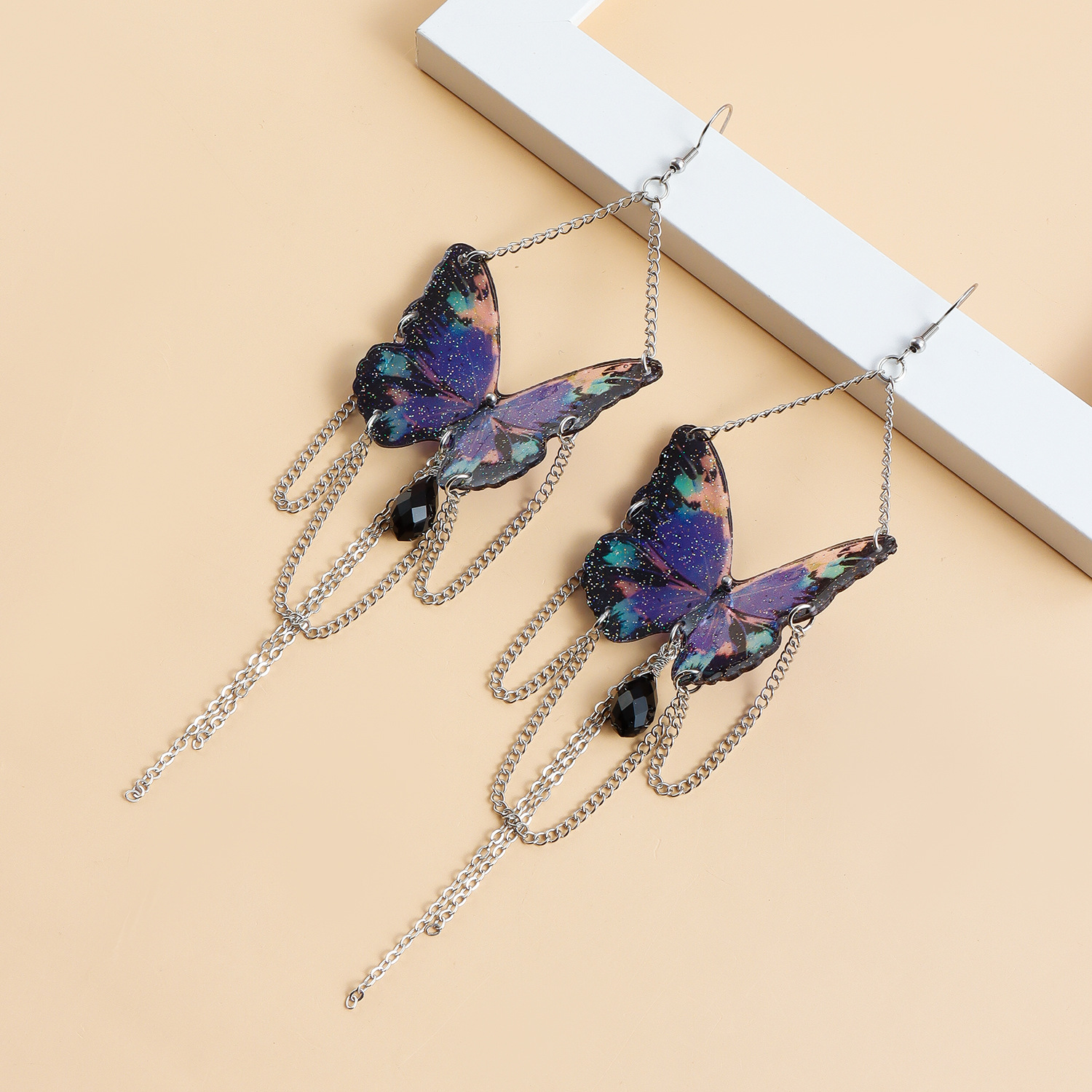 Butterfly Vintage Dangle Chandelier Earrings For Women Purple Crystal Tassel Chain Fashion Drop Jewelry Dropshipping Ladies Party Birthday Club Weddin