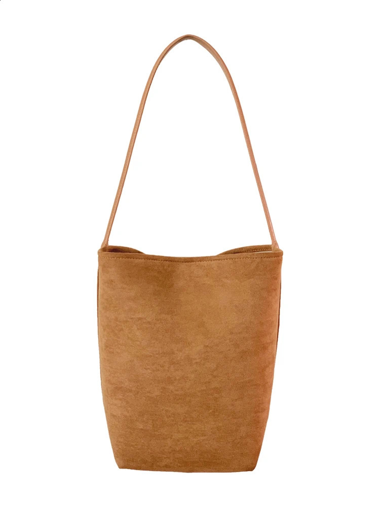 Retro Simple Fashion Suede Shoulder Bag Fully Matched Large Capacity Bucket Bag Korean Fashion Handbag 240903