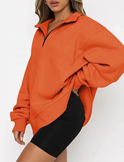 Women's autumn winter new casual top with half zipper long sleeves and plush sweater without pockets, women's hoodie