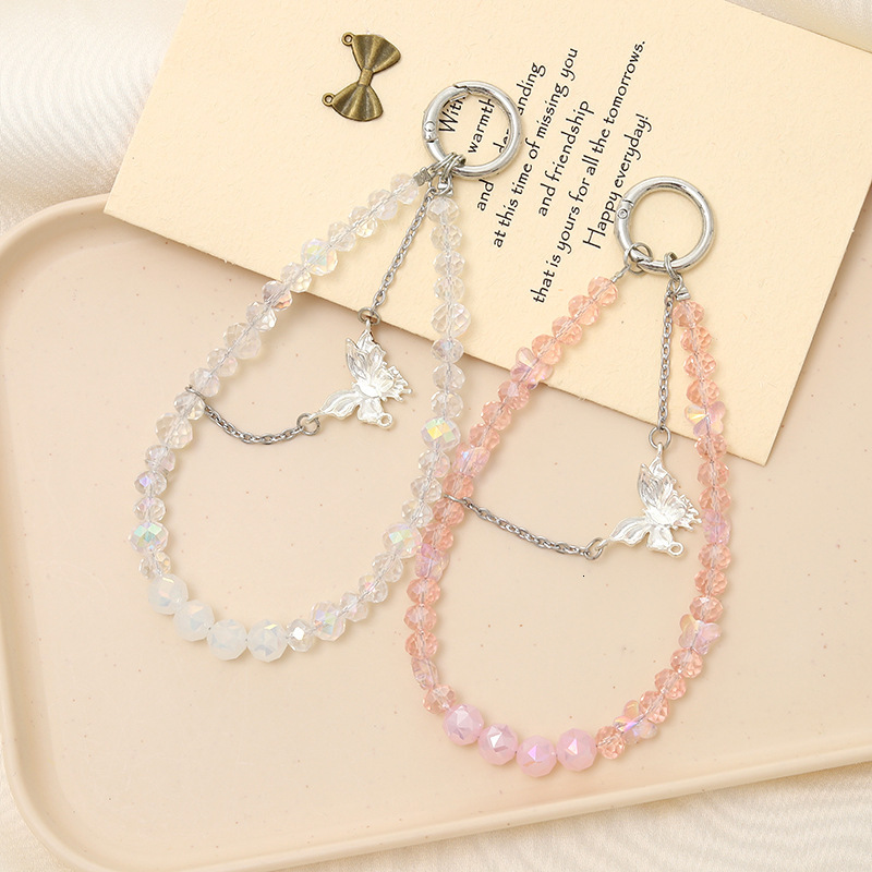 New diamond shaped crystal bead pendant with high-end feel, double chain butterfly pendant, luggage, keychain, mobile phone lanyard