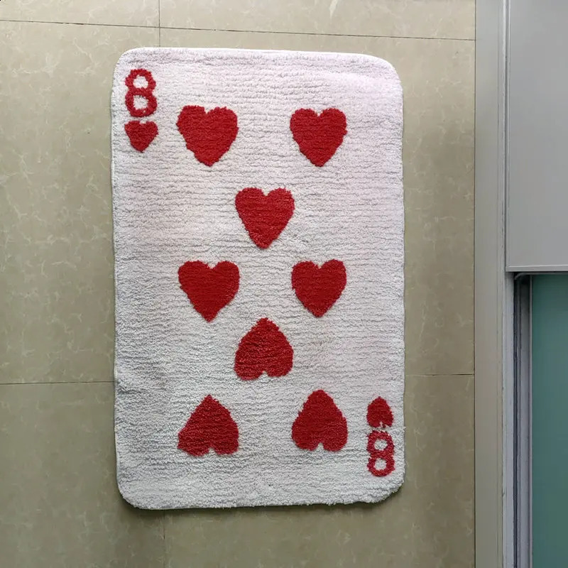 Red Love Heart 8 Carpet Soft Tufted Card Shape Rug Living Room Decor Non-slip Bathroom Floor Mat Bedroom Doormat Bedside Pad H260226
