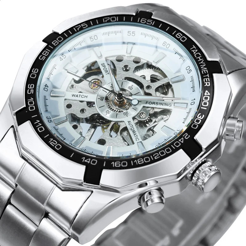 Winner Watch Men Skeleton Watches Stainless Steel Band Automatic Mechanical Wristwatches Men Reloj Hombre Relogio Masculino 240906