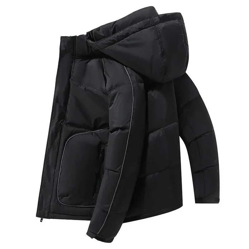 Winter hooded colorful blocked white goose down jacket windproof outdoor thick warm down jacket mens detachable hat W240906