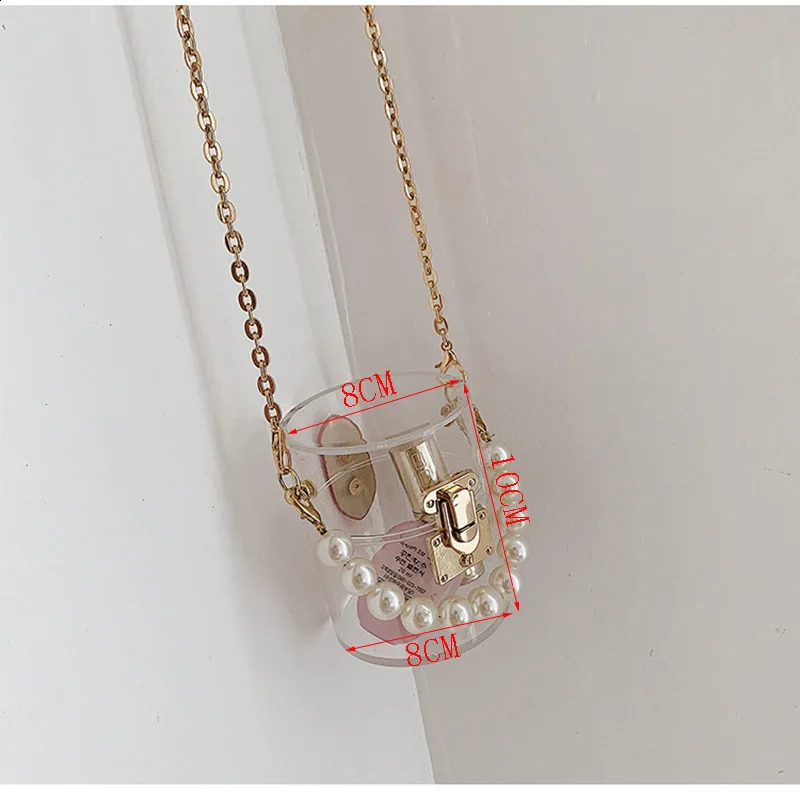 Mini Womens High Quality Transparent Crossbody Bag Female Pearl Handbag Chain Shoulder Messenger Bags Purse 240906