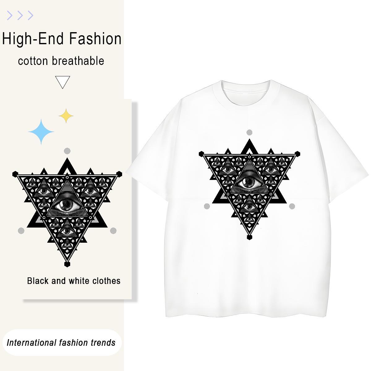 Fashion T-Shirts 230g Cotton Crew Neck Breathable Hip Hop eye of the devil Women Tees Lady Anime Print Tops