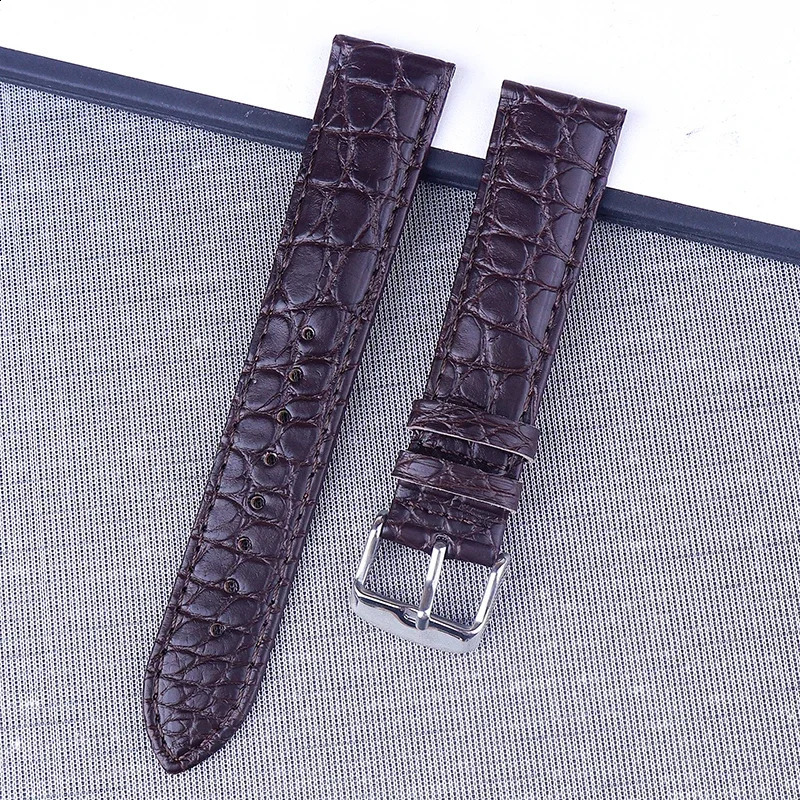 High Quality Handmade American Alligator Leather Watch Strap 16 18 19 20 22mm Brown Men Women Bracelet Quick Release 240906