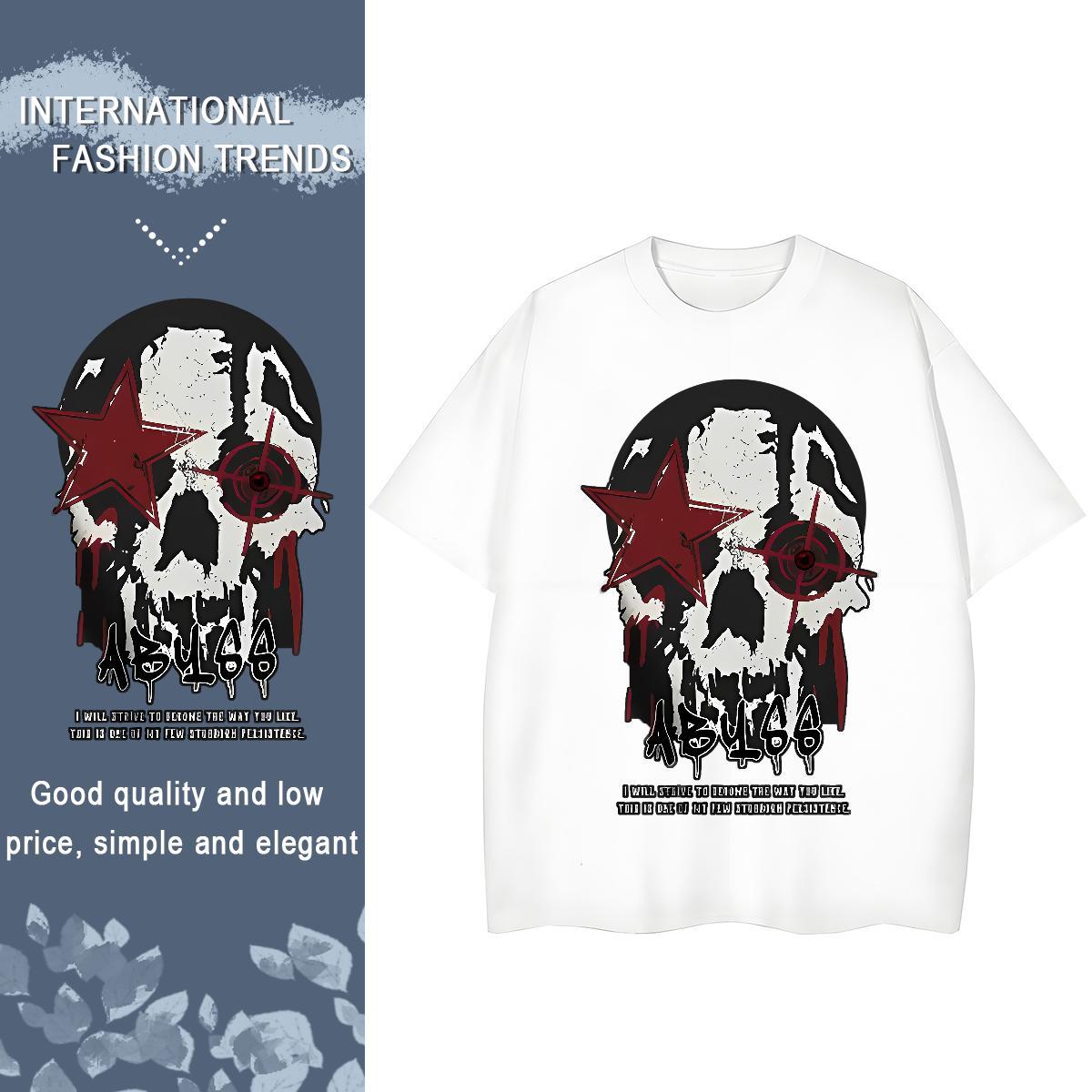 Fashion T shirt 230g 100% Cotton O Neck Short Sleeves Street Casual skull Women Tees Comfortable Plus Size Cartoon Wear