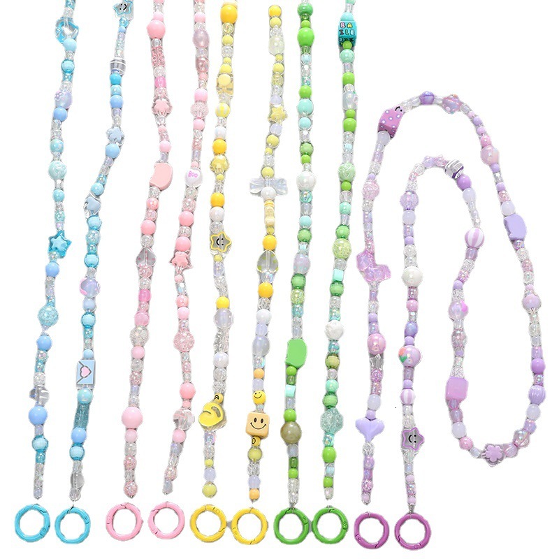 Yilian's new mixed color series crossbody acrylic hand-painted bead chain phone case hanging rope pendant