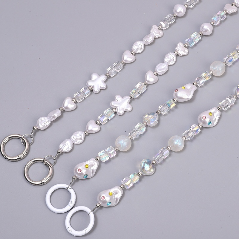 Yilian's new high-end crystal shaped pearl crossbody phone case rope, fashionable and versatile hanging accessory pendant, anti loss chain