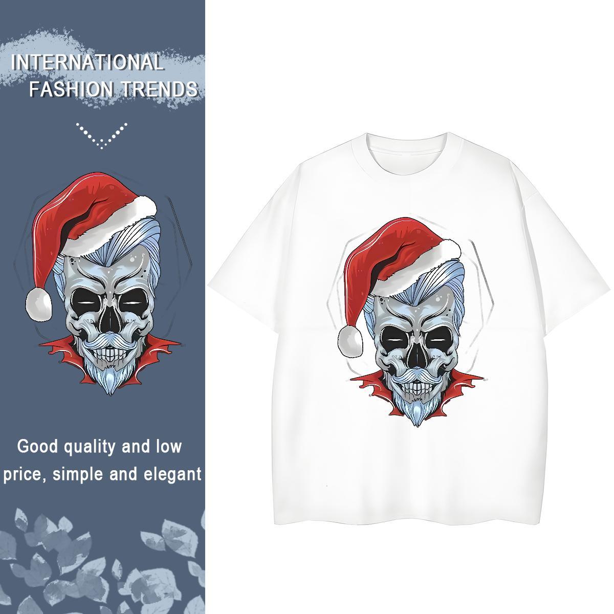 DIY T-Shirts for Women 230g Cotton Crew Neck Street Casual skull Tshirt for Man Woman Female Black White Tees Shirts