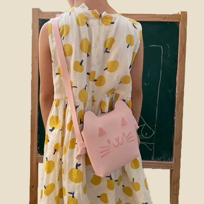 Cartoon Cat Childrens Cross Body Bag Pink Cute Shoulder Bag Girl Embroidery Childrens Wallet and Handbag Childrens Handbag W240906