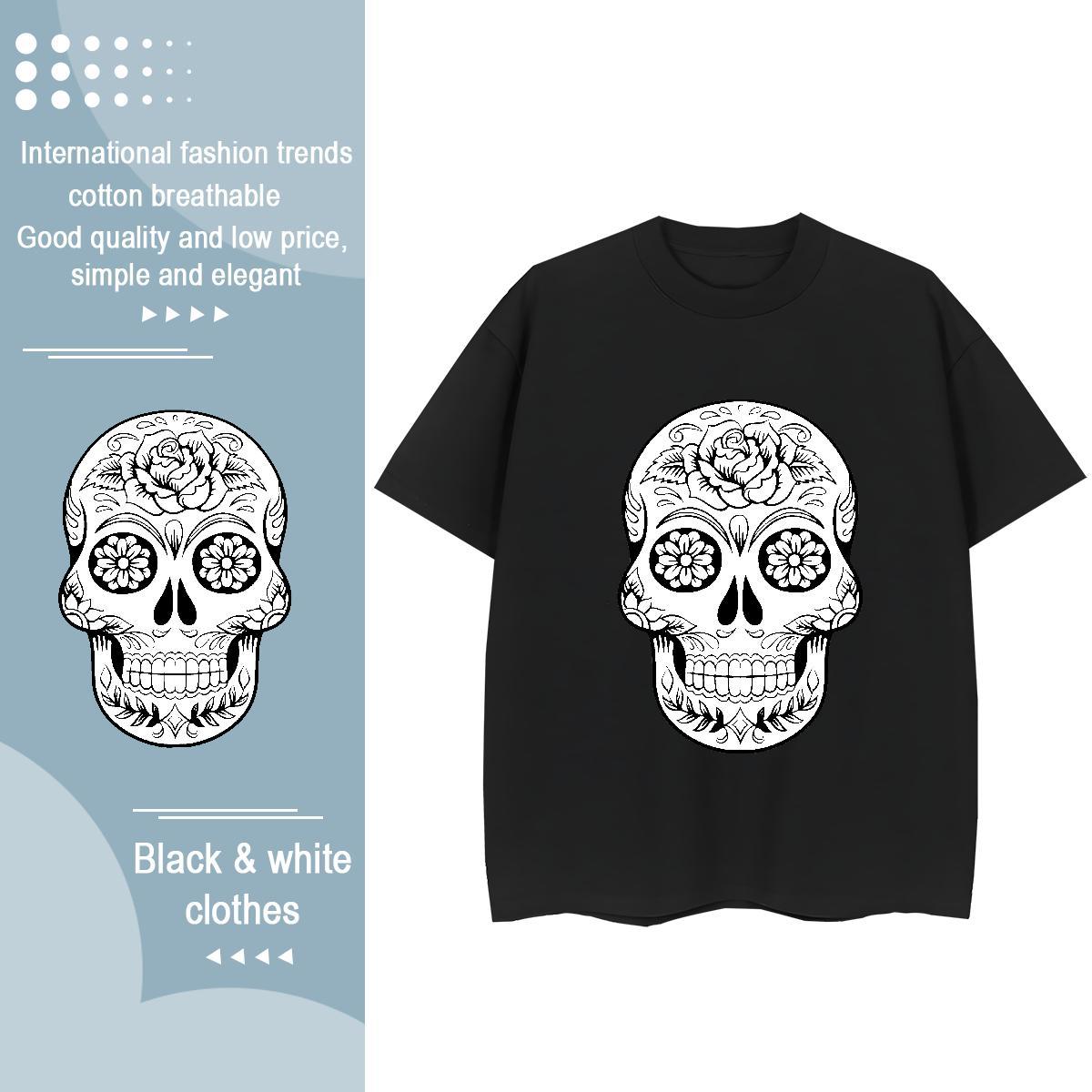 Fashion Casual Woman T Shirts 100% Cotton 230g O-Neck Short Sleeve Hip Hop skull Lady T shirt Unisex Cartoon Print Top Shirts