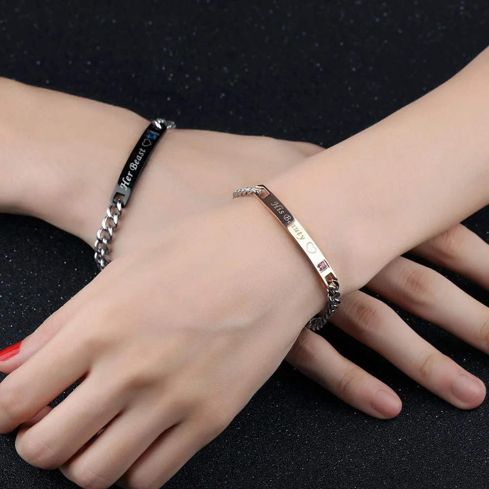 Personalized Customized Couple Name Couple Bracelet Mens Gift Jewelry Stainless Steel Adjustable Chain Puzzle Bracelet 240904
