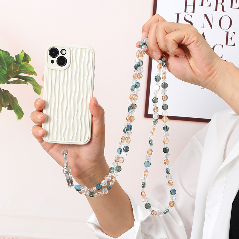 Personalized round crystal crossbody handmade bead love phone hanging rope pendant single shoulder strap bag chain