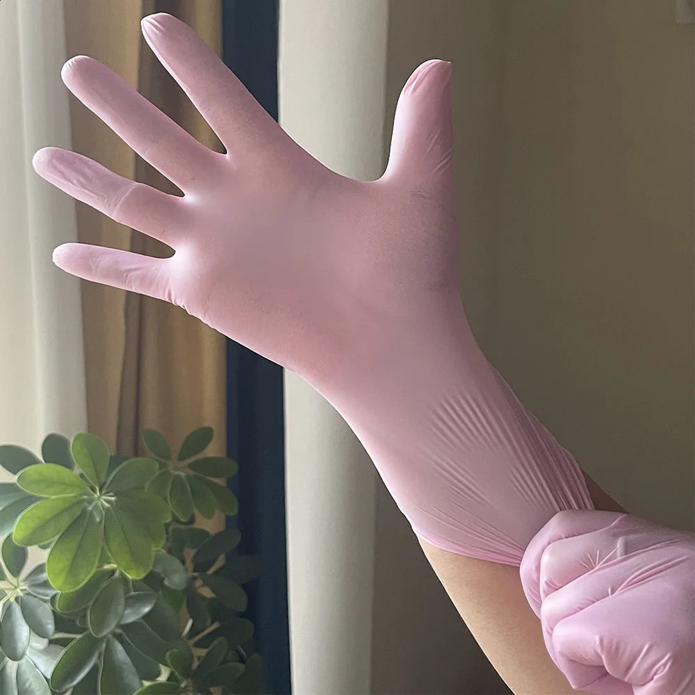 1005020PCS Light Pink Disposable Nitrile Gloves Waterproof Antistatic Durable For Kitchen Cooking Tools 240904