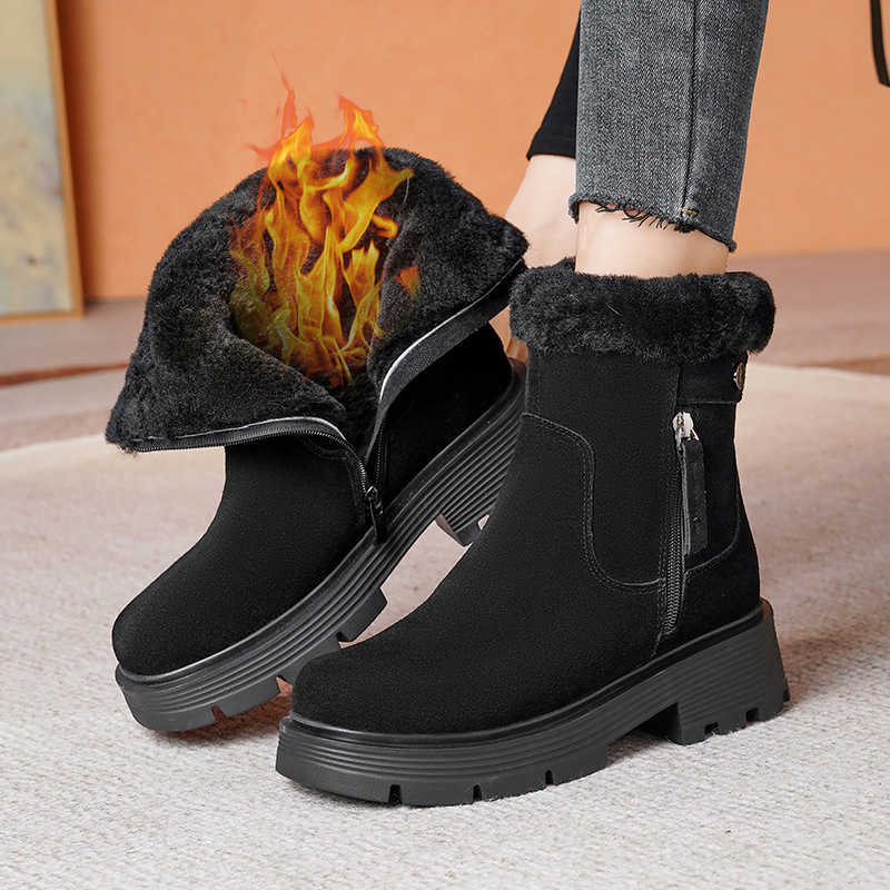 CMM Winter Womens Shoes Thick Velvet Boots Autumn and Winter Snow Boots Short Tube Wool Anti Slip Womens Northeast Cotton Shoes