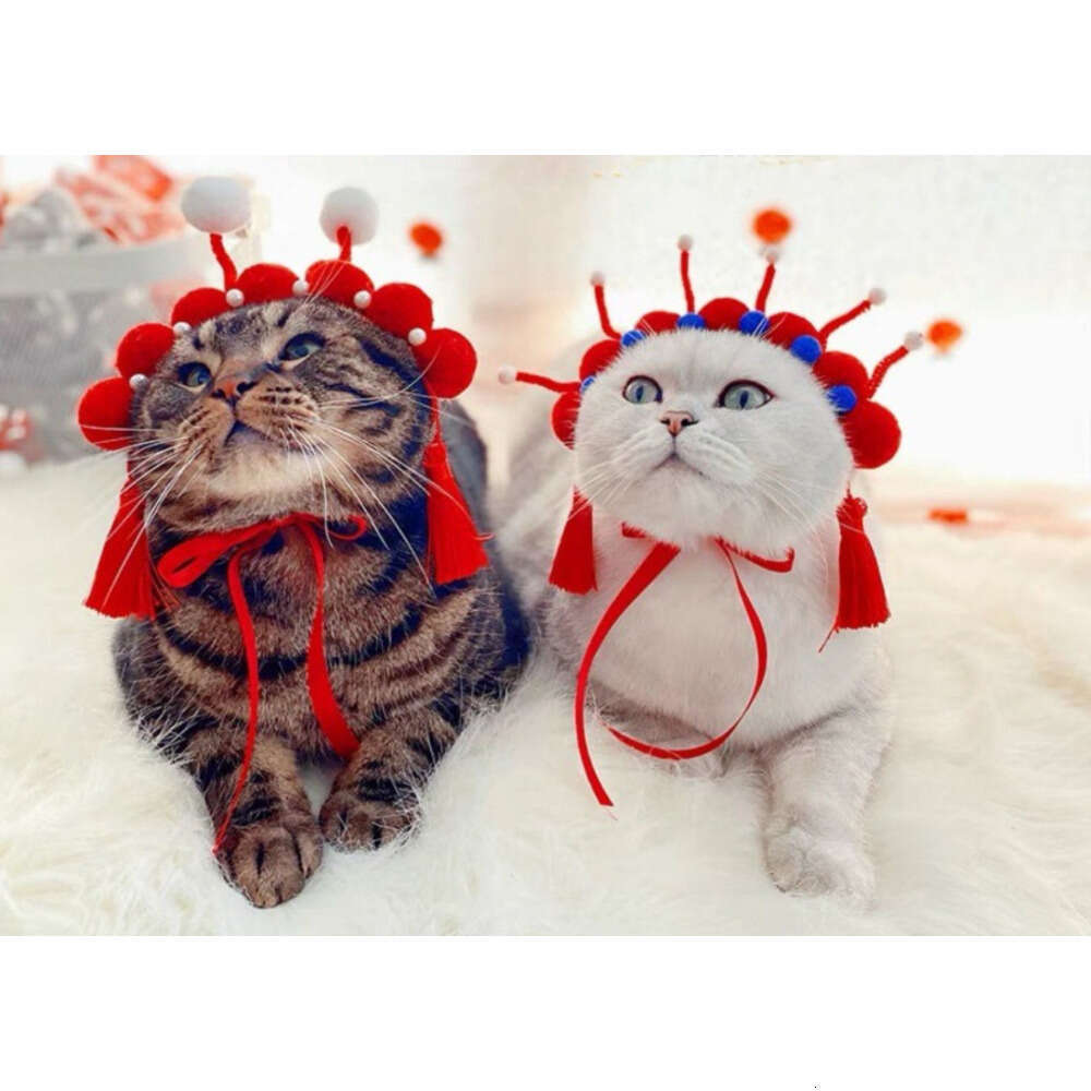 Pet wig, China-Chic cat headdress, New Year's celebration, dog hat, cute photo, Peking Opera cat headdress, antique Hallowmas