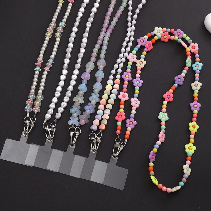 Yilian's new acrylic bead pearl crossbody strap chain, phone case hanging decoration pendant gift