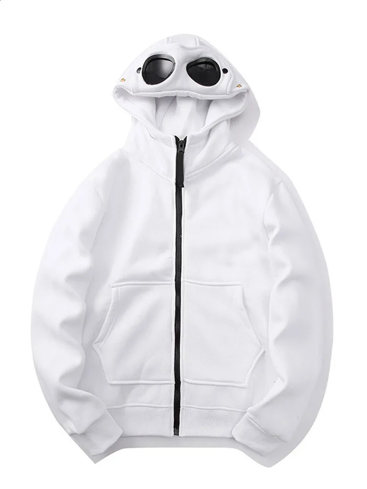 Spring and autumn mens casual hooded sweatshirt fashionable zipper sunglasses cap cardigan wool sweater unisex street outdoor jacket 240906