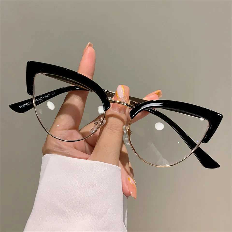 New retro cat eye glasses frame new fashion semi metal frame womens glasses fashion brand design over-the-counter glasses W240906