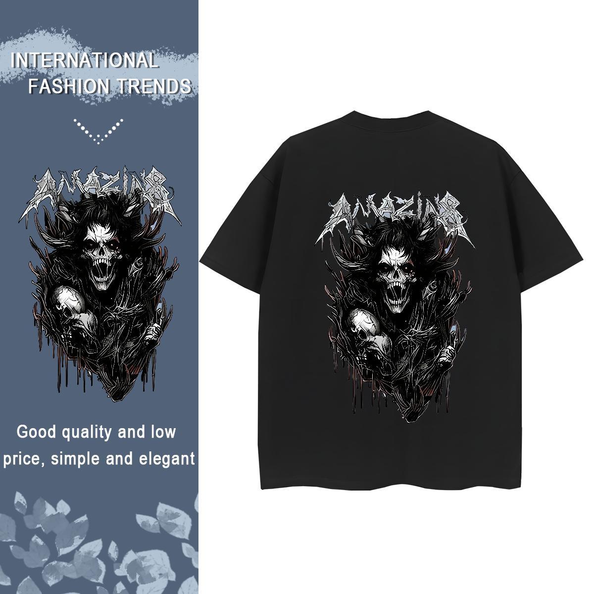 2024 T-Shirts for Women 230g Cotton Breathable Crew Neck Home Outdoor skull Unisex Tshirts 5A Floral Print Tops