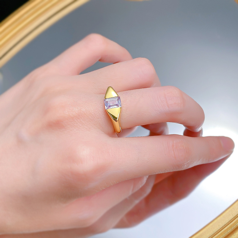 Geometry Solitaire Amethyst Moissanite Wedding Ring Set in Sterg Sier