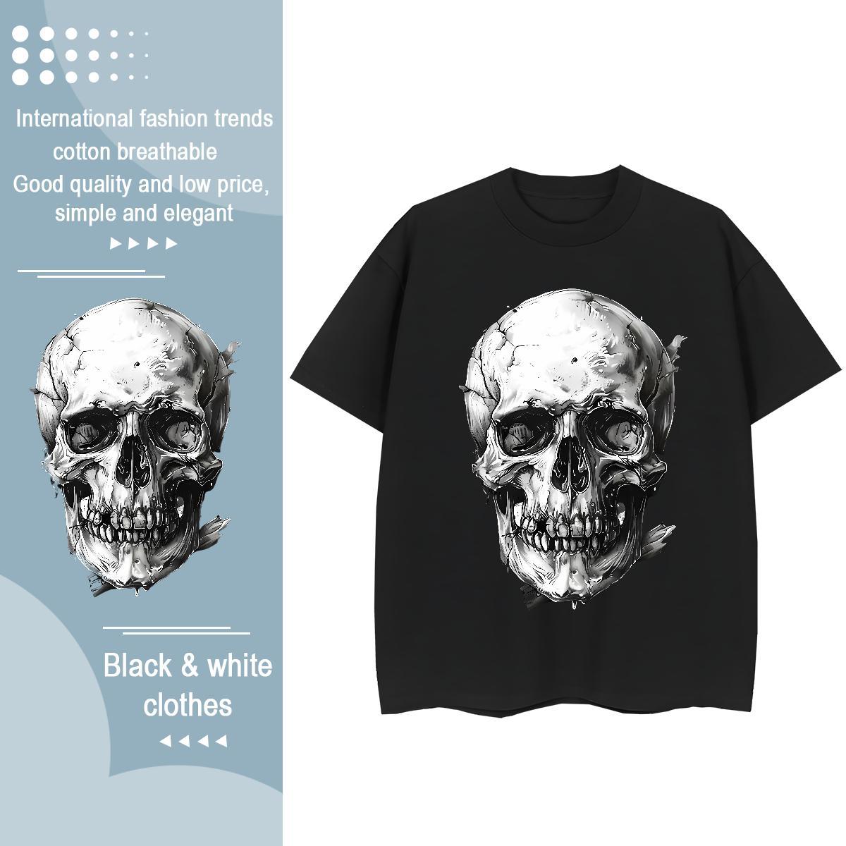 Brand T Shirts Women 230g Cotton Breathable Short Sleeve Summer Casual skull Woman Tshirt Soft Cartoon Anime Wear