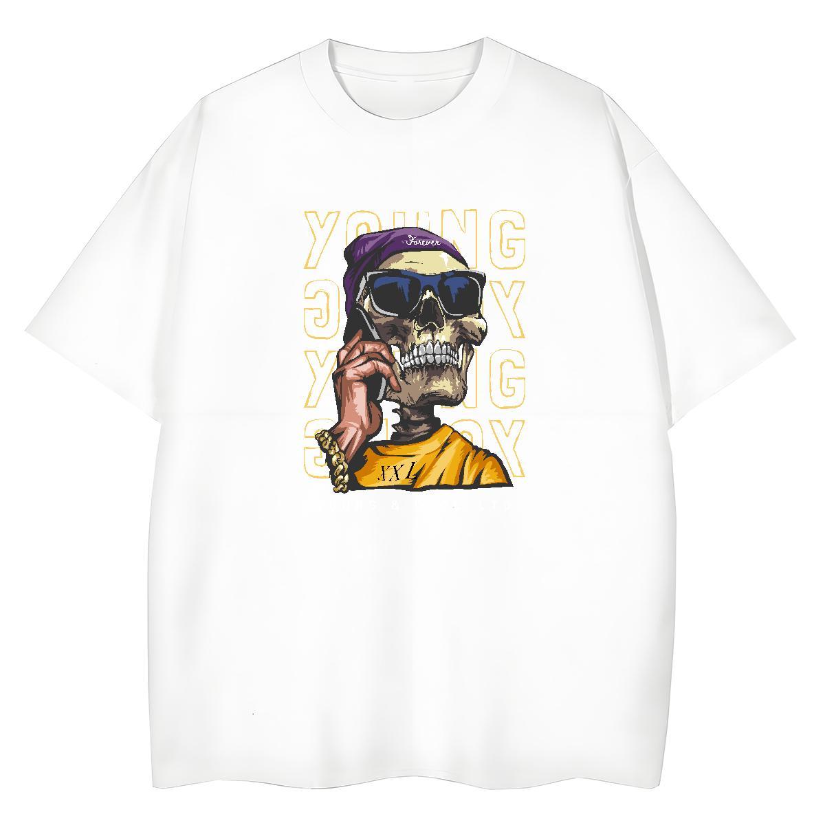 Fashion Casual T-Shirts 230g Pure Cotton Breathable Short Sleeve Sports Street Wear skull Lady T shirt Soft Custom Printed Tees