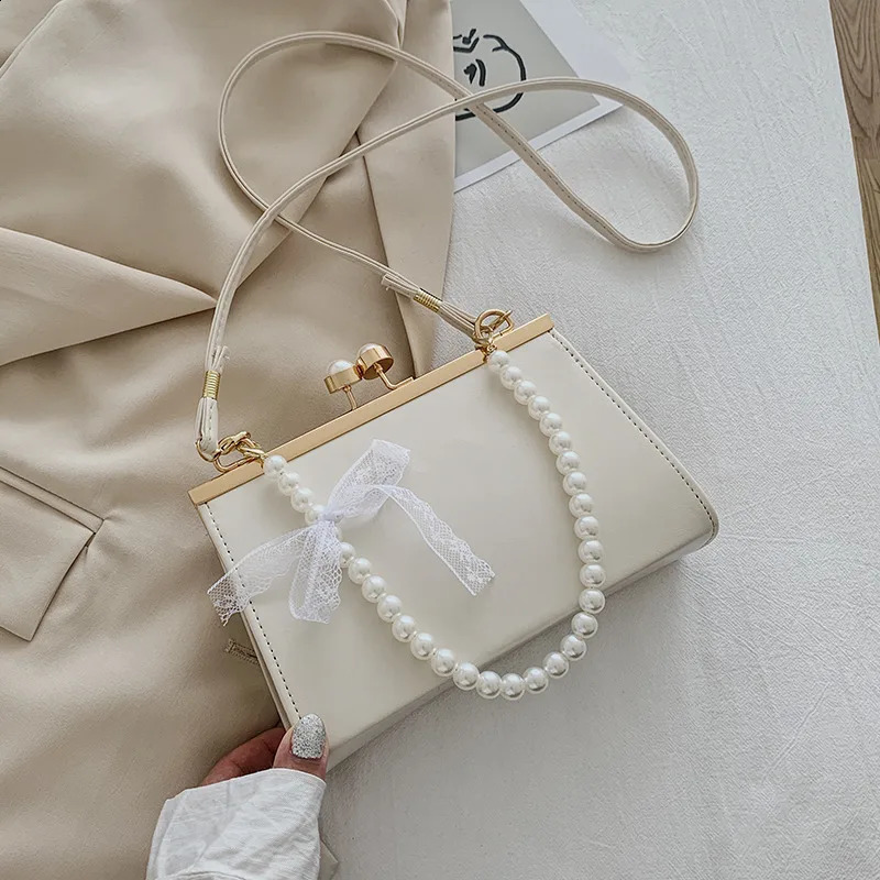 Fashion pearl shoulder bag matching small square bag clutch bag coin bag PU leather shoulder bag cross bag 240904